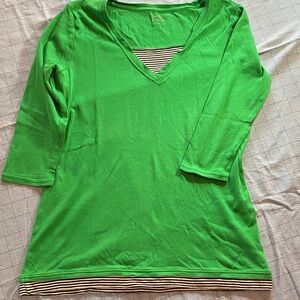 Women’s Green V-Neck Layered Hem Top